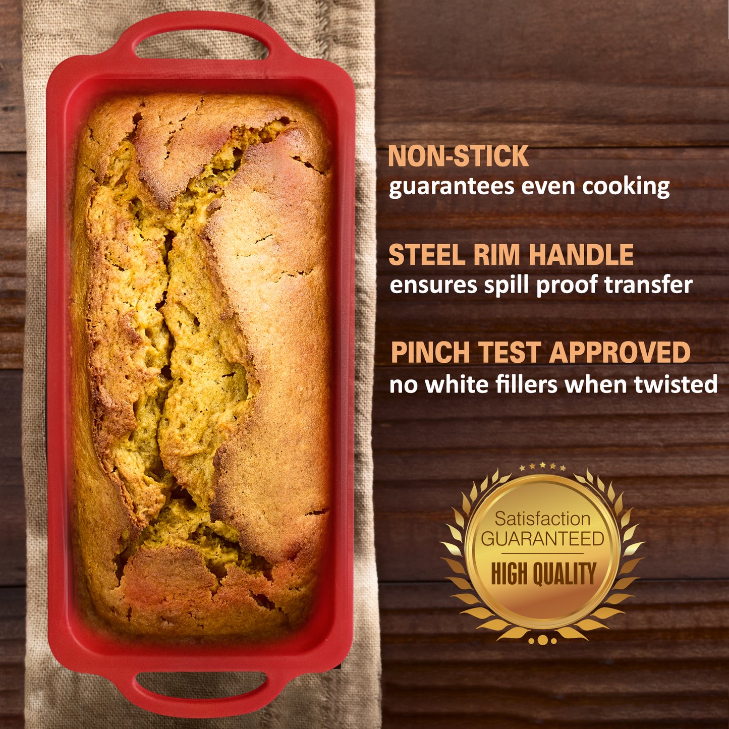 Silicone Bread Loaf & Meatloaf Baking Pan With Metal Reinforced Handle
