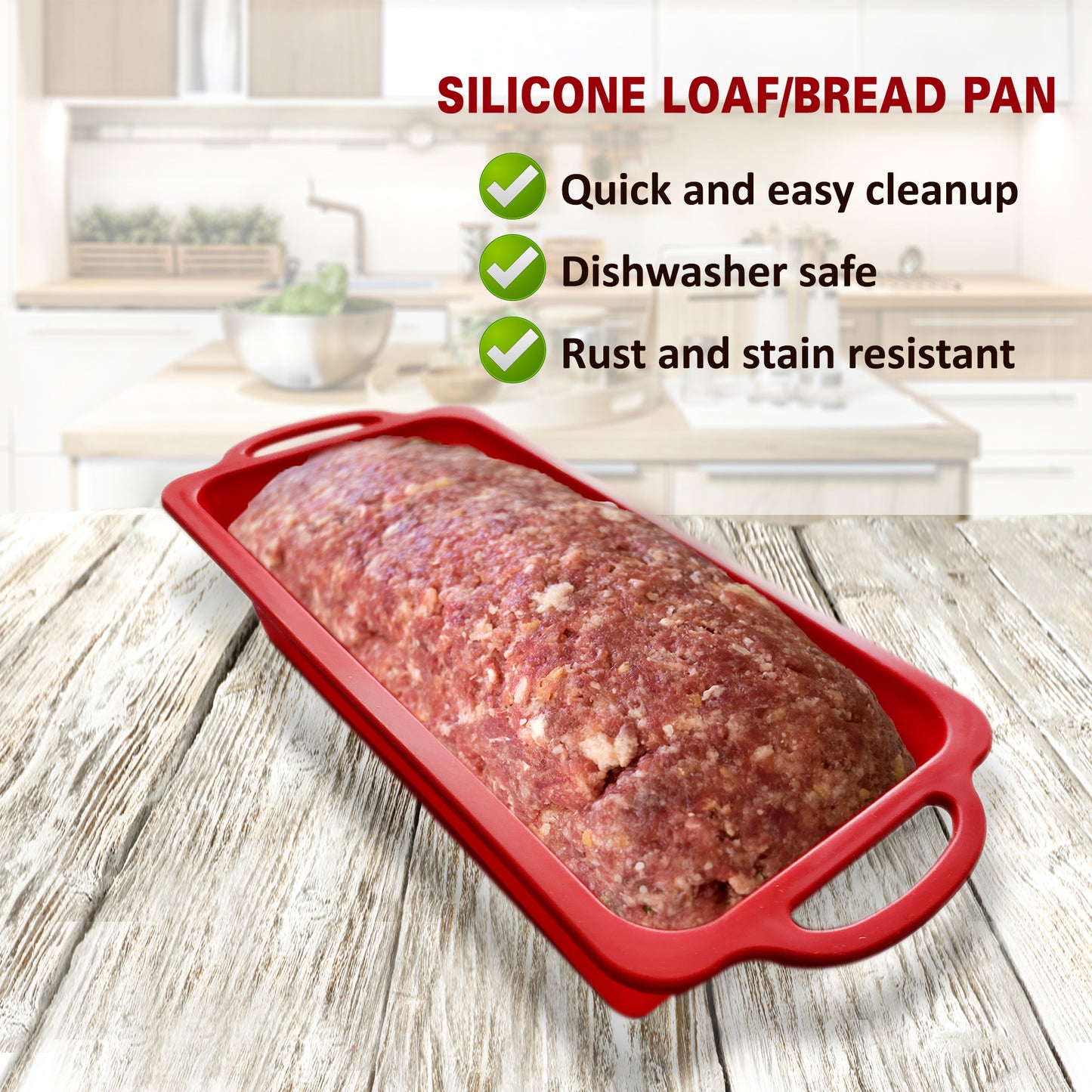 Silicone Bread Loaf & Meatloaf Baking Pan With Metal Reinforced Handle