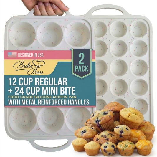 2-Pack Muffin Pan Set (Regular 12-Cup + Mini 24-Cup) - Cream