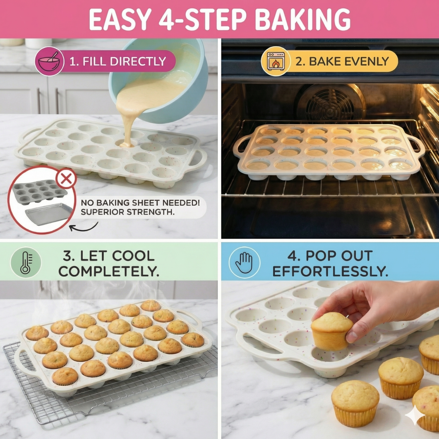 2-Pack Muffin Pan Set (Regular 12-Cup + Mini 24-Cup) - Cream
