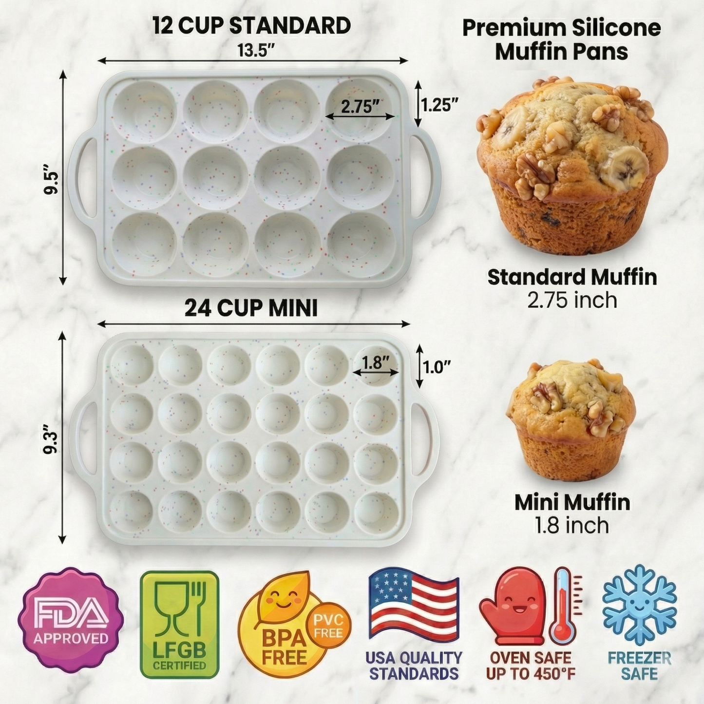 2-Pack Muffin Pan Set (Regular 12-Cup + Mini 24-Cup) - Cream