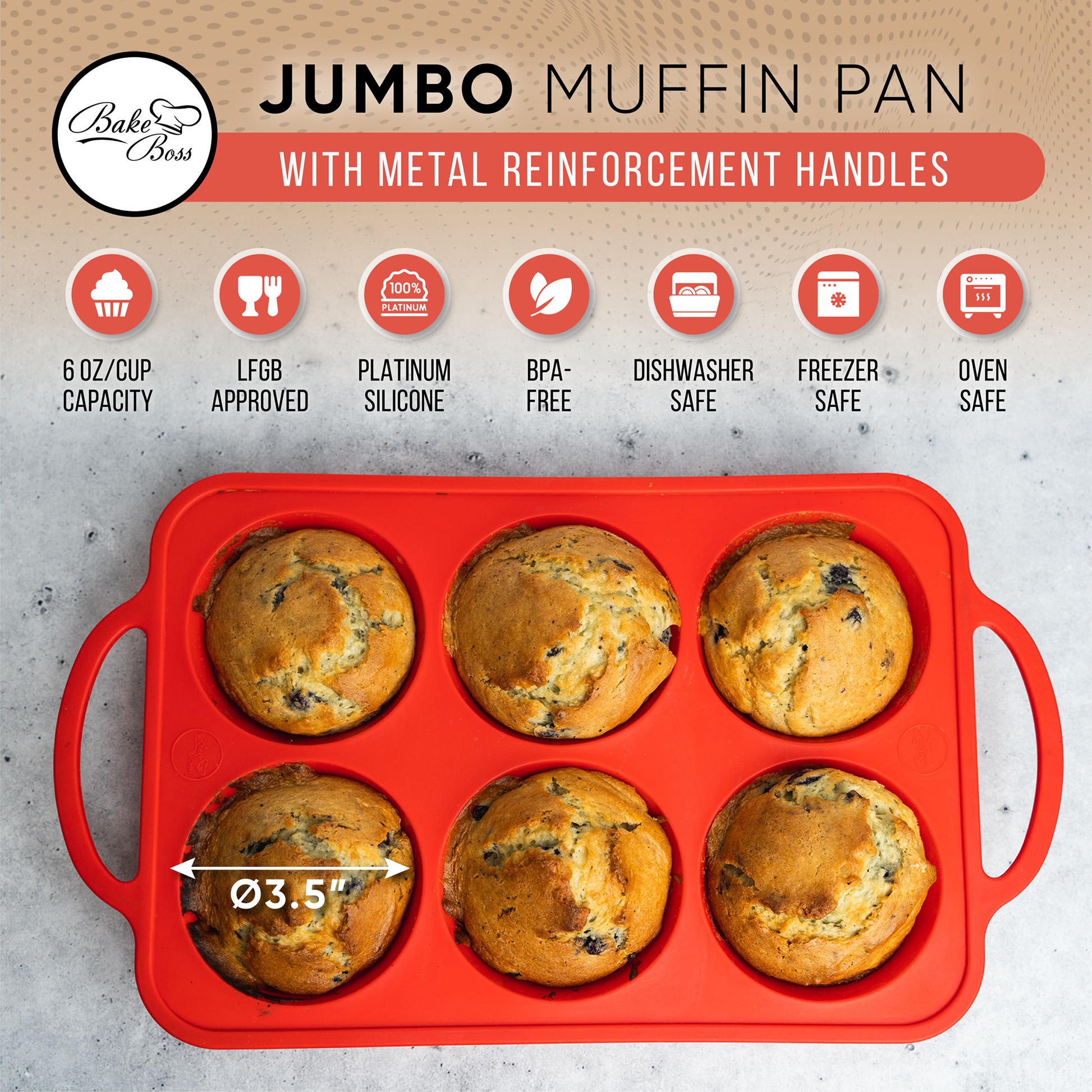 Silicone Texas Muffin Pan - 6 Cup Jumbo Silicone Cupcake Pan, Non