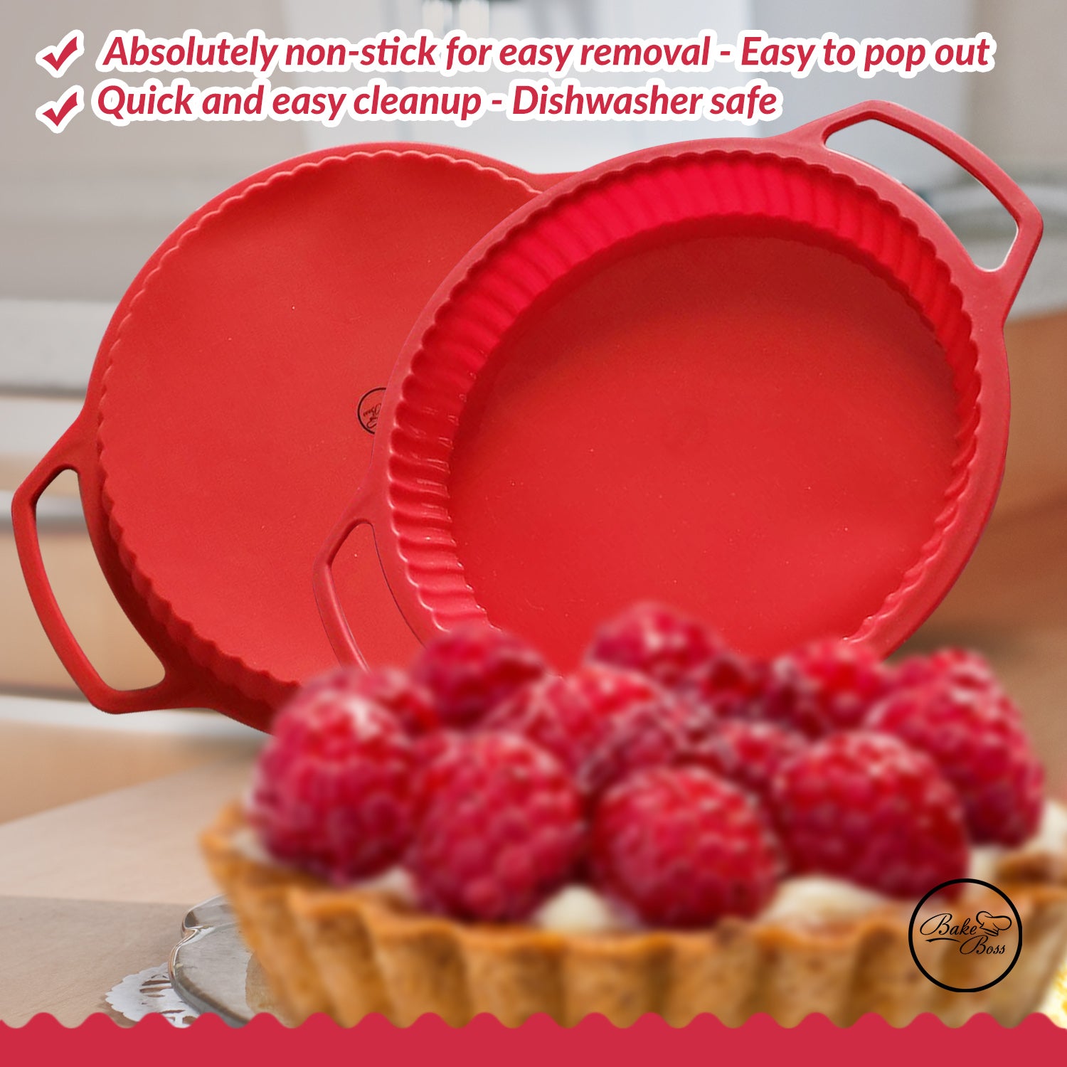 Elbee Pie Pan Silicone Baking Pan Non Stick Bakeware for Pies, Quiches &  Tarts, 2-Pack